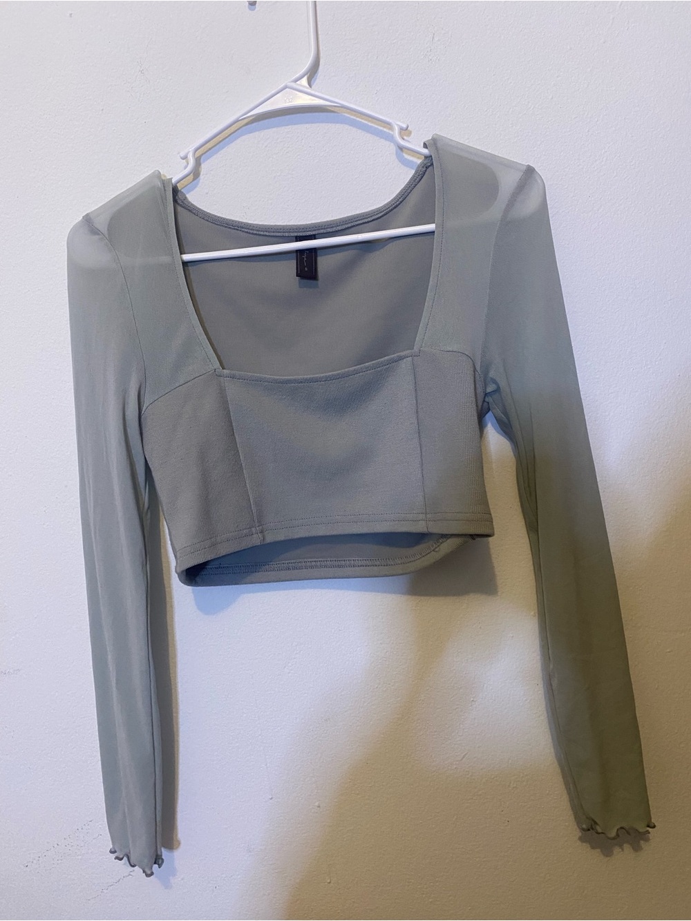 Long Sleeve Square Neck Crop Top in Sage Green